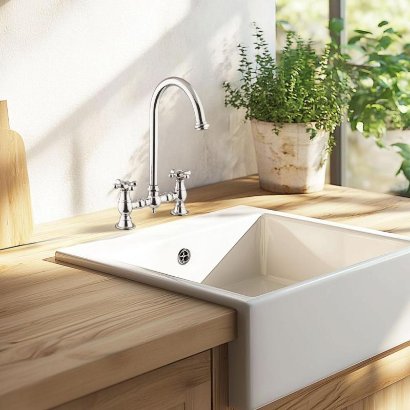 PB Νοσταλγική Βρύση Κουζίνας Γέφυρα Χρώμιο με στρογγυλή ροή και αστέρια κουμπιά PBN.CHR.R.ST