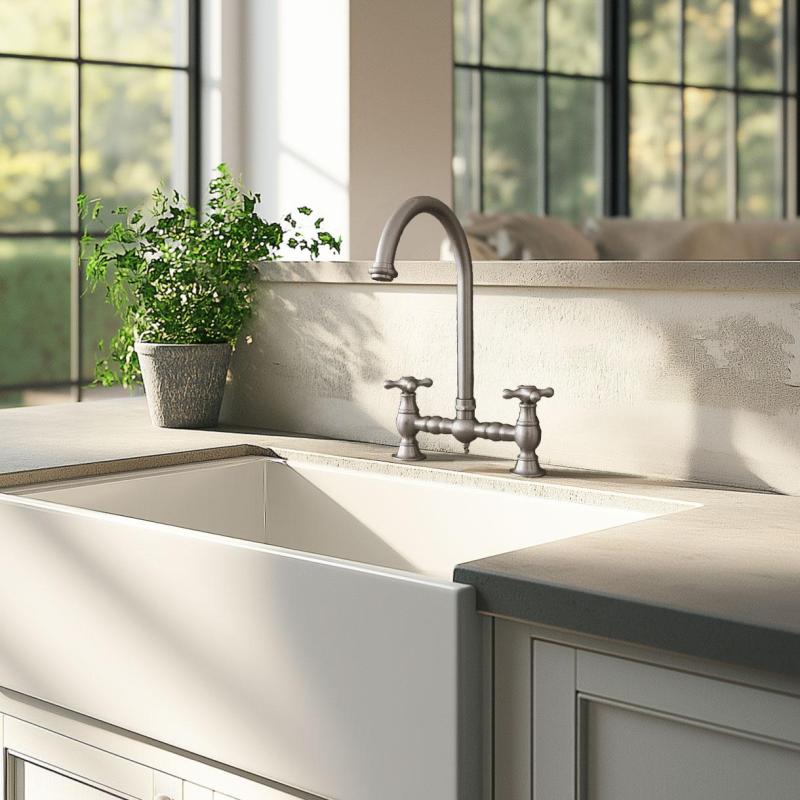 PB Νοσταλγική Γεφυρωτή Μπαταρία Κουζίνας Ανοξείδωτο Ατσάλι με Στρογγυλή Έξοδο και Αστέρια Κουμπιά PBN.RVS.R.ST