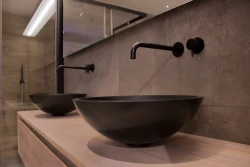 Solid-S Pure Νιπτήρας επιτοίχιος, στρογγυλός, ματ μαύρος, Π41xΥ14cm, χωρίς υπερχείλιση, με πώμα από solid surface 1208775662