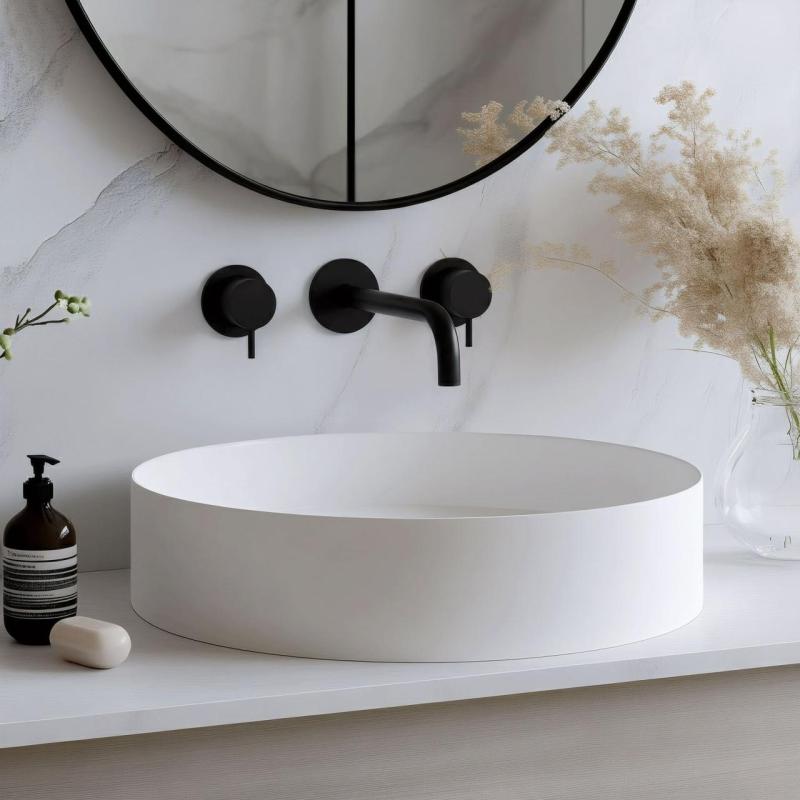 Waterevolution Flow 3-οπών ενσωματωμένη βρύση νιπτήρα Ματ Μαύρο με έξοδο 15 cm T1163FPR-15