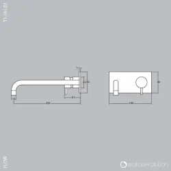 Η μετάφραση van de tekst naar het Grieks is: Waterevolution Flow εντοιχιζόμενη μπαταρία νιπτήρα με επικάλυψη χρωμίου και προεξοχή 21cm T1161B01-21