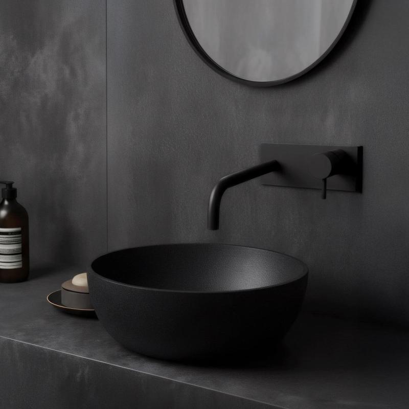 Waterevolution Flow εντοιχισμένη βρύση νιπτήρα με πλάκα κάλυψης μαύρο ματ με στόμι