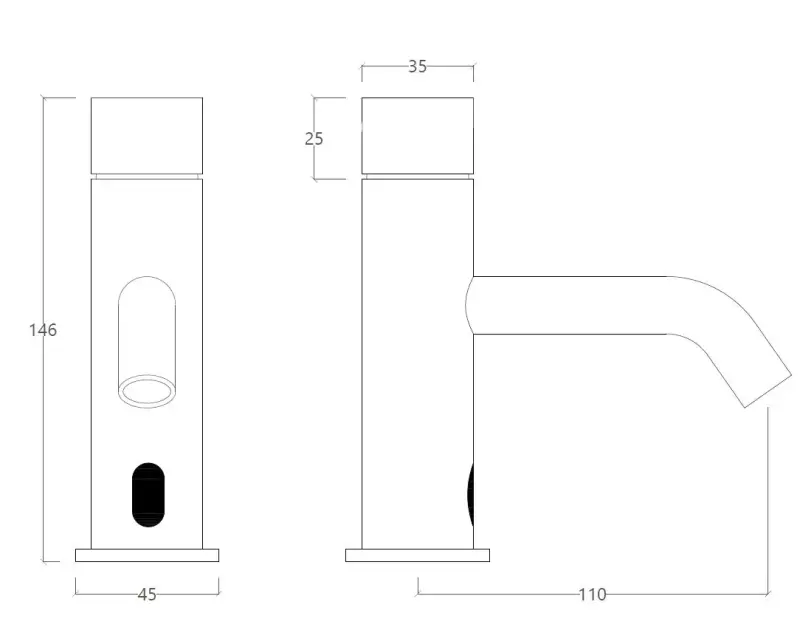 WaterEvolution Flow ηλεκτρονική μπαταριοκίνητη βρύση νιπτήρα με υπέρυθρο αισθητήρα, μαύρο ματ T110EBPR