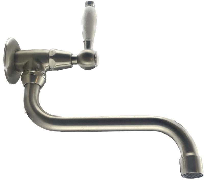 PB κλασική βρύση τοίχου με λευκή λαβή για κρύο νερό και μακρύ στόμιο από ανοξείδωτο ατσάλι 1208853572.