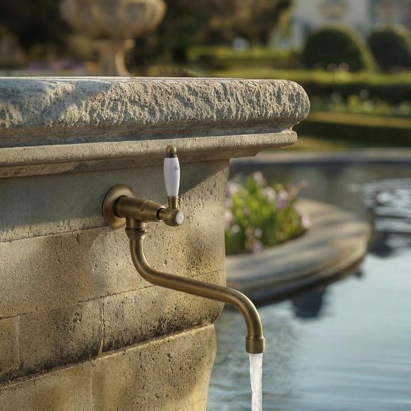 PB classic wall washbasin tap with white lever cold water and long spout bronze 1208853602