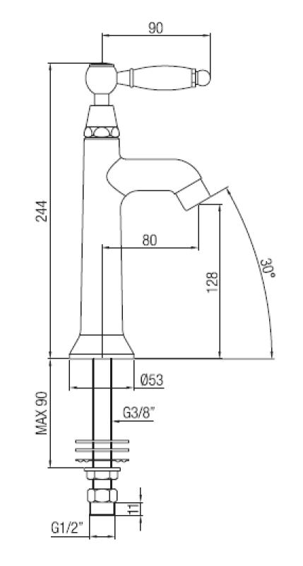 PB κλασική βρύση με λευκή λαβή για κρύο νερό με μπρονζέ 1208853892
