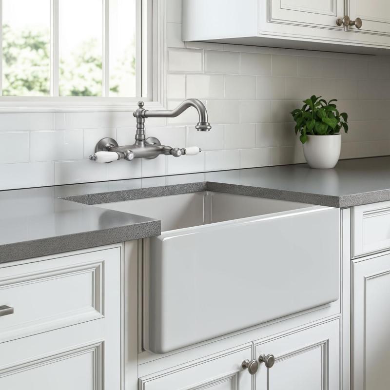 PB κλασική βρύση Τοίχο-τοποθετημένη βρύση Λευκές λαβές Ανοξείδωτο ατσάλι 1208854192