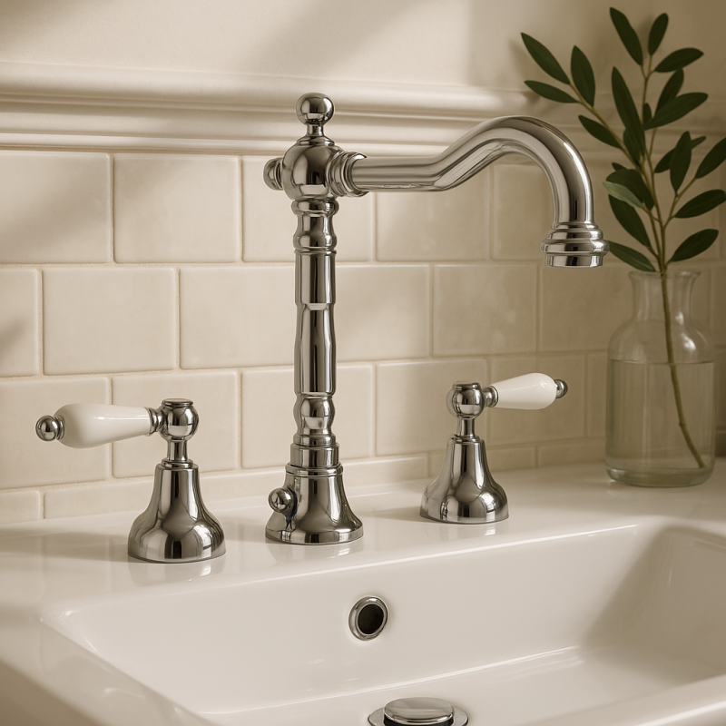 PB κλασική βρύση 3 οπών για νιπτήρα Λευκοί μοχλοί Χρώμιο 1208854262