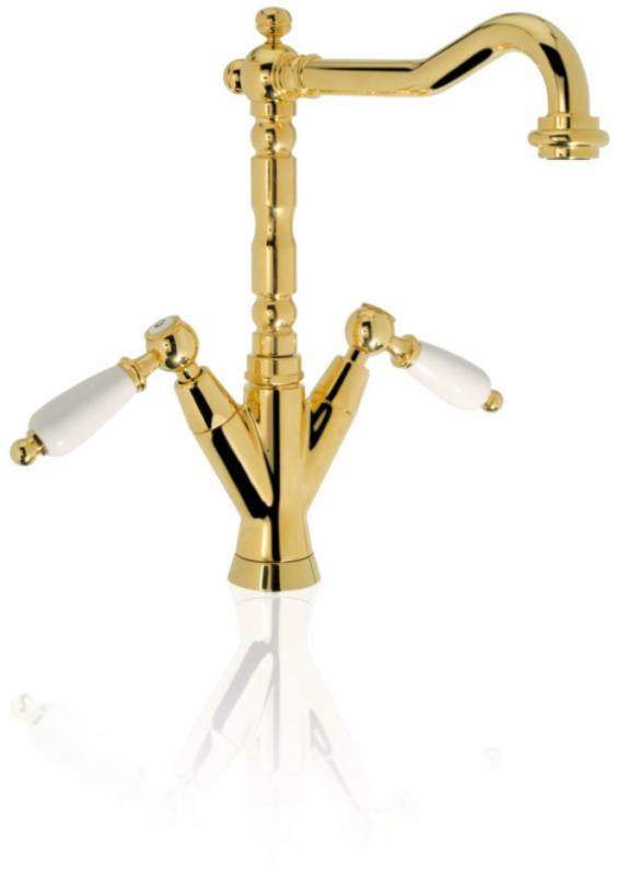 PB κλασική βρύση νιπτήρα Λευκά χερούλια στόμιο 18,5 εκ Ανοξείδωτο ατσάλι 1208854312