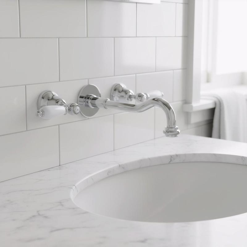 PB κλασική εντοιχισμένη βρύση με λευκές λαβές 20 εκ. στόμιο Χρώμιο 1208854352