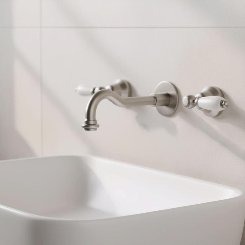 PB κλασική εντοιχισμένη βρύση με λευκές λαβές 25 cm προεξοχή ανοξείδωτο ατσάλι 1208854402