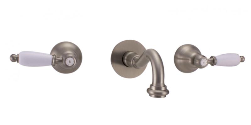 PB κλασική εντοιχισμένη βρύση με λευκές λαβές 25 cm προεξοχή ανοξείδωτο ατσάλι 1208854402