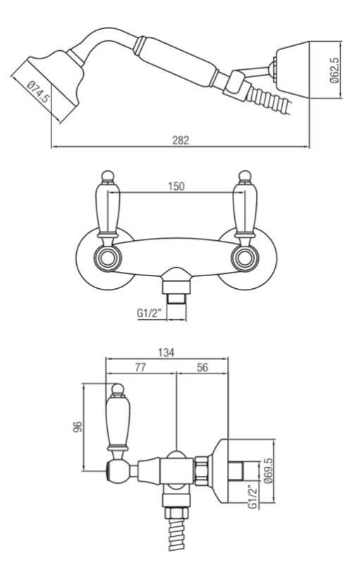 PB κλασικό σετ ντους με βρύση και λευκές λαβές Μπρονζέ, συμπεριλαμβανομένου του χειροκίνητου ντους 1208854482