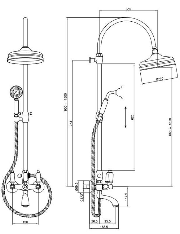 PB κλασικό σετ ντους μπάνιου με ντους βροχής χρώμιο 1208854812