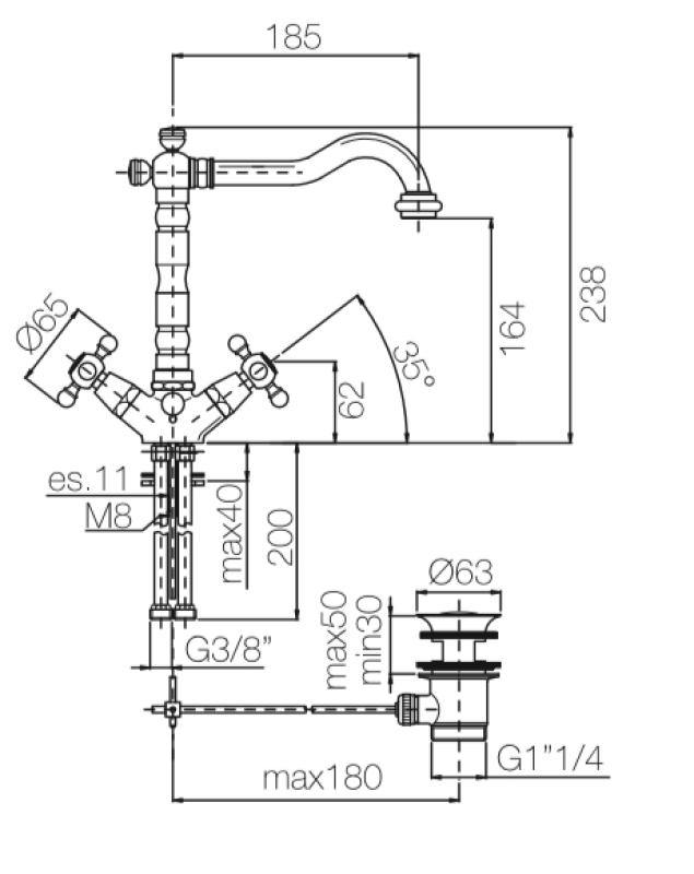 PB κλασική μπαταρία νιπτήρα με σταυροειδείς λαβές και ρουξούνι 18,5 cm Χρώμιο 1208854932