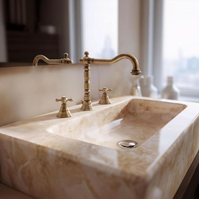 PB κλασική 3-οπών βρύση νιπτήρα με αστέρια λαβές στόμιο 18,5 cm Χάλκινο 1208854942