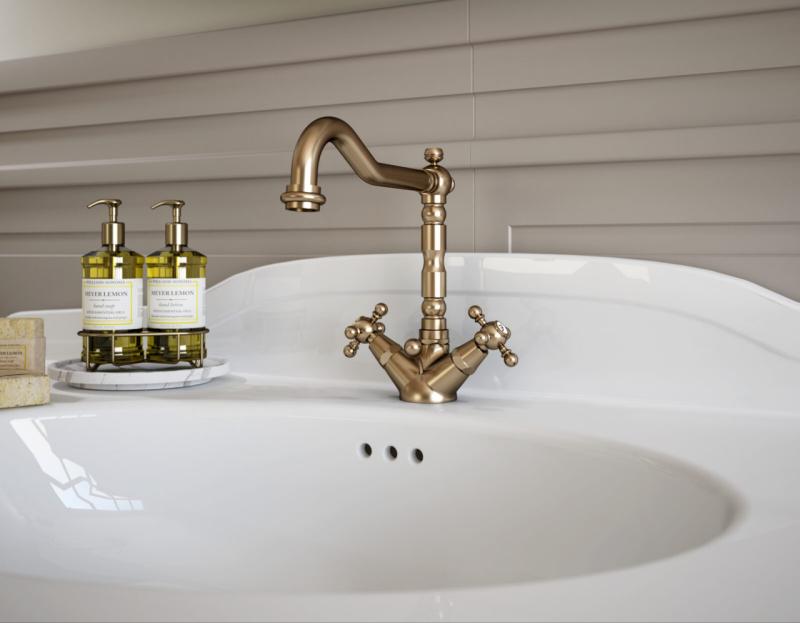 PB κλασική βρύση νιπτήρα με σταυρωτές λαβές, στόμιο 18,5 cm, Μπρονζέ 1208854962