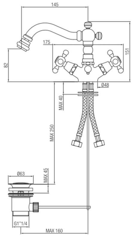 PB κλασική μπαταρία μπιντέ 145 mm στόμιο Χρώμιο 1208855012