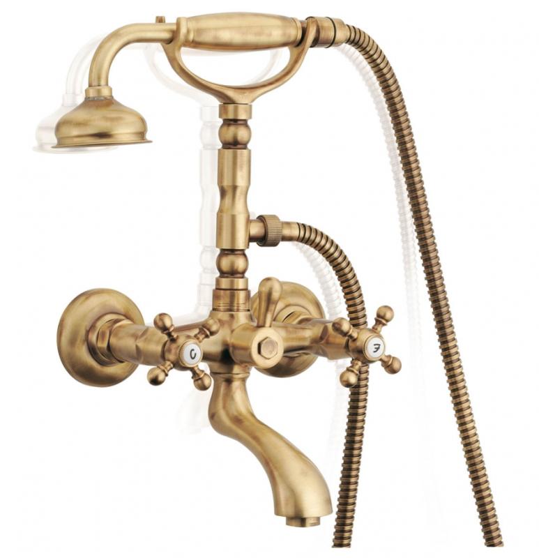 PB κλασική βρύση επιτοίχια σετ βρύσης μπάνιου με κουμπιά χρωμίου, συμπεριλαμβανομένου χειροκίνητου ντους 1208855152