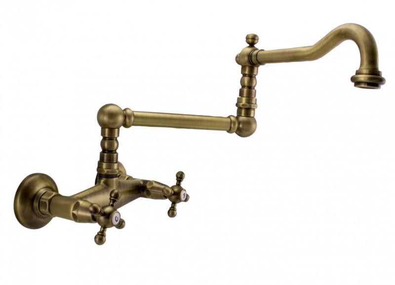 PB κλασική κατασκευή επιτοίχιας βρύσης με λαβές αστέρων, μακρύ περιστρεφόμενο στόμιο Χάλκινο 1208855452