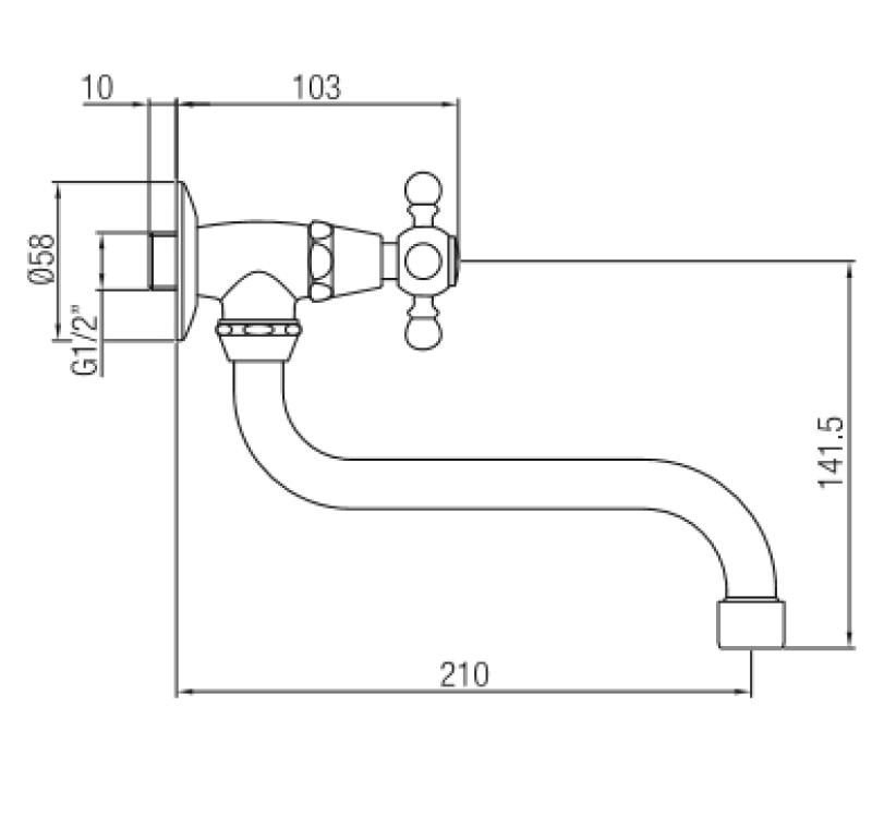 PB κλασική τοίχου βρύση με αστέρι λαβή κρύο νερό και μακρύ ρουξούνι χρώμιο 1208855622
