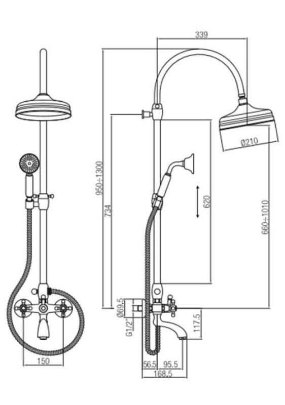 PB κλασικό σετ ντους μπάνιου με βροχοκέφαλη και περιστροφικούς διακόπτες από ανοξείδωτο ατσάλι 1208855882