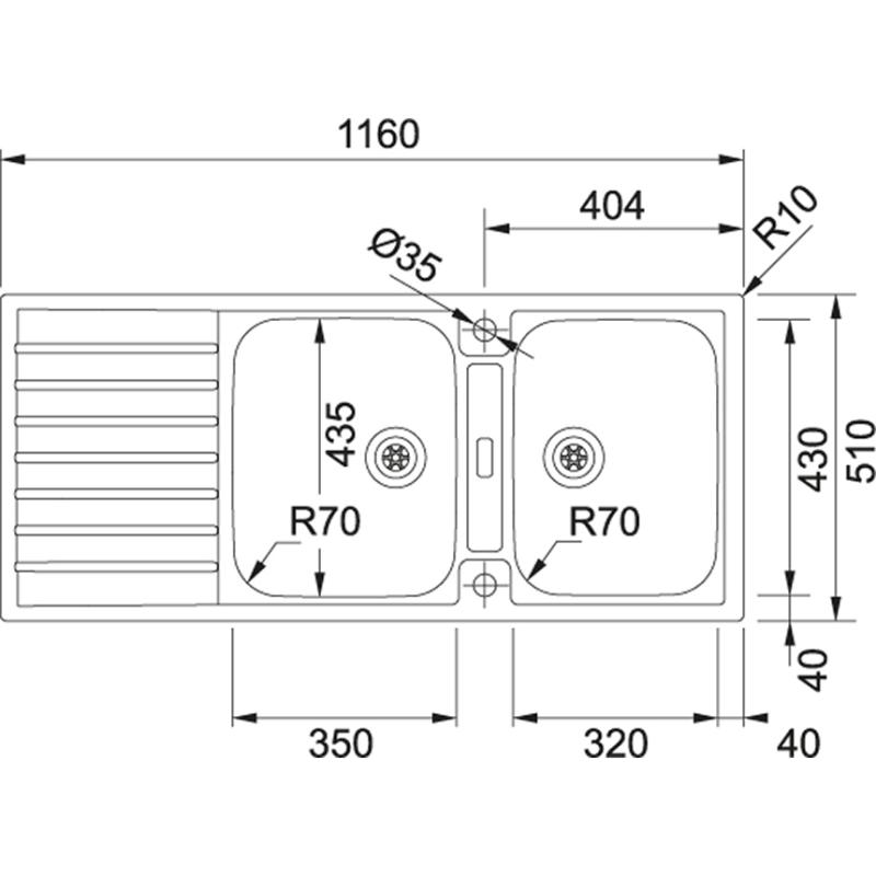 Φράνκε Άργκος AGX 221 διπλός ανοξείδωτος νεροχύτης με αποστράγγιση για επίπεδη εντοιχισμένη εγκατάσταση 116x51εκ 127.0635.632