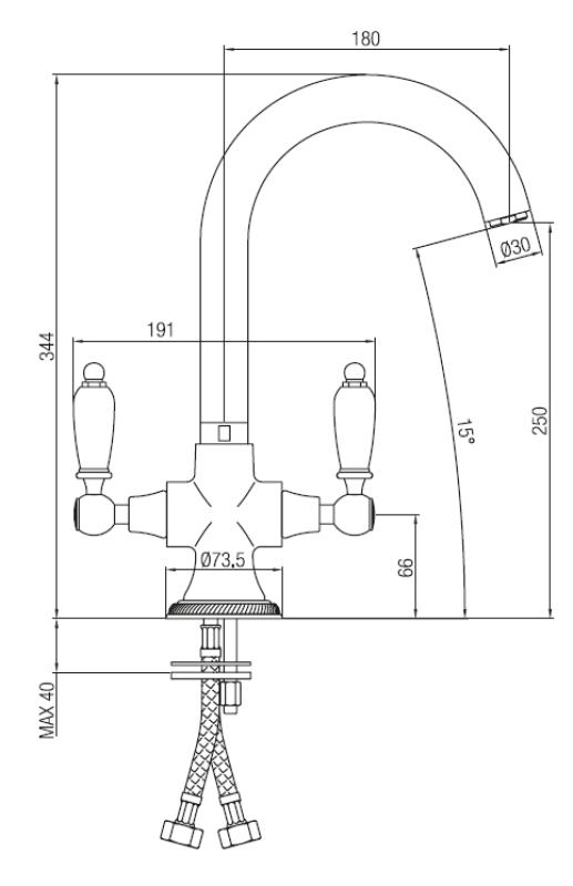 PB κλασική βρύση κουζίνας με λευκές λαβές ανοξείδωτο ατσάλι 1208910902