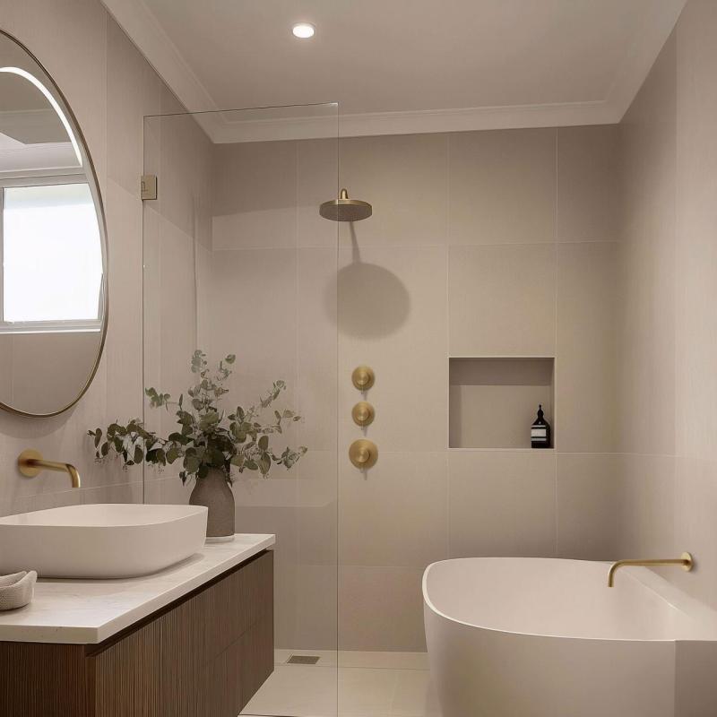 Waterevolution Flow ενσωματωμένος θερμοστάτης ντους με 2 βρύσες από βουρτσισμένο ορείχαλκο 1208916452