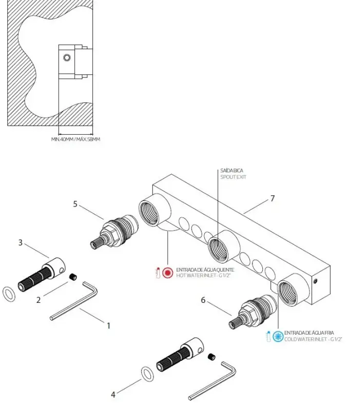 Waterevolution Cruz 3-οπών ενσωματωμένη βρύση νιπτήρα μαύρο ματ 19cm έξοδος 1208916572