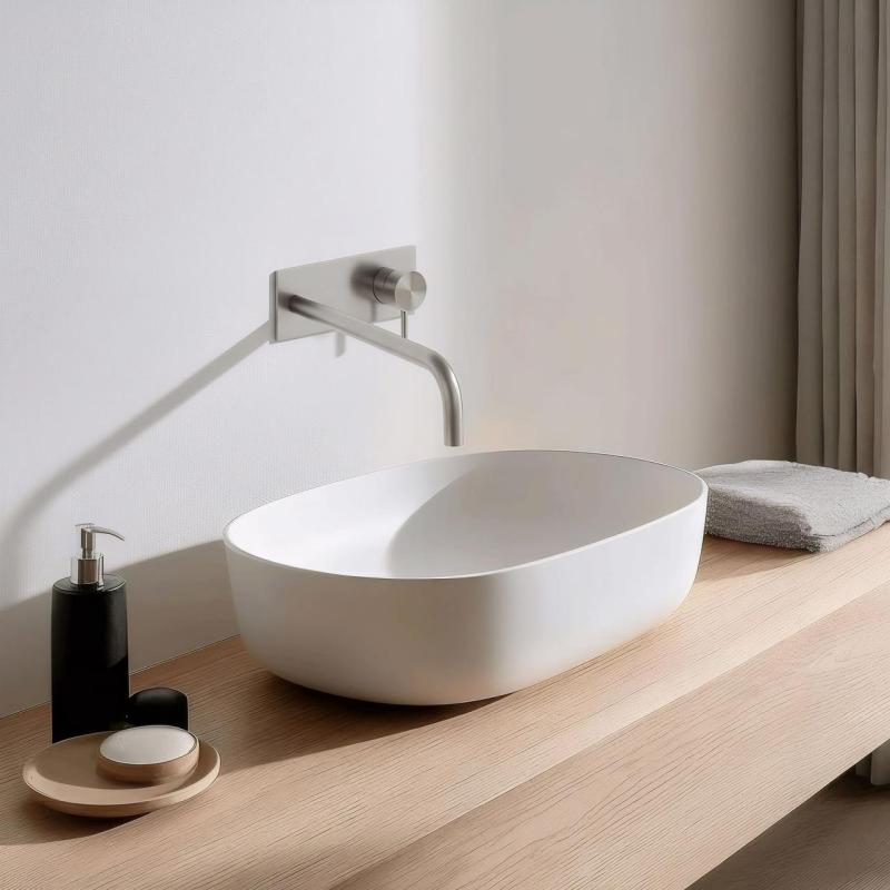 Waterevolution Flow ενσωματωμένη βρύση νιπτήρα με κάλυμμα, εξ ολοκλήρου από ανοξείδωτο ατσάλι, με έξοδο 25 cm T1161BIE-25