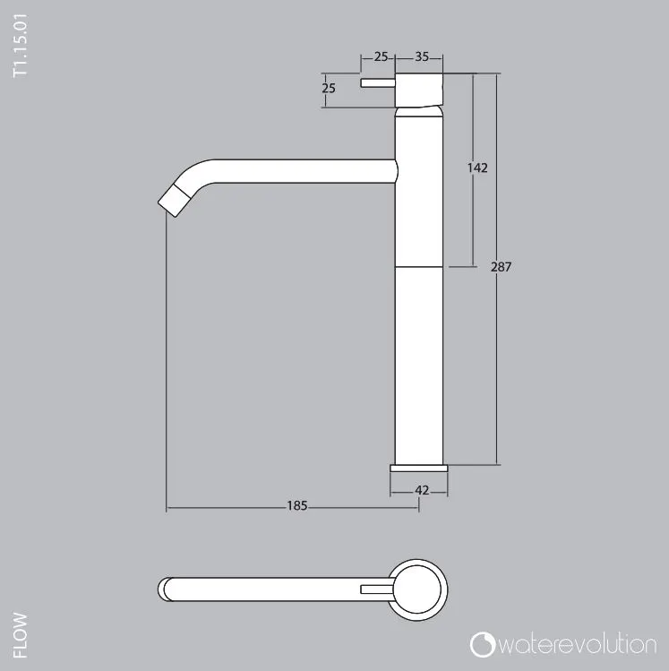 Waterevolution Flow μπαταρία νιπτήρα για νιπτήρες PVD gun metal T115GME