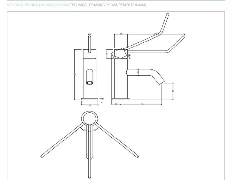 Waterevolution Flow μπαταρία νιπτήρα PVD light gold T111WGE