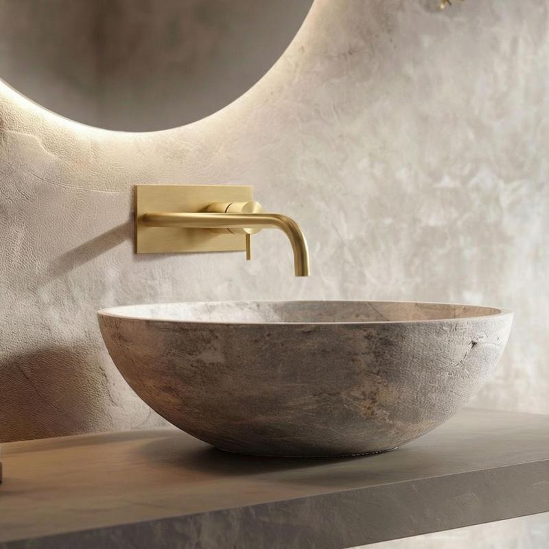 Waterevolution Flow ενσωματωμένη βρύση νιπτήρα με κάλυμμα από βουρτσισμένο ορείχαλκο με έξοδο 21 cm T1161LE-21