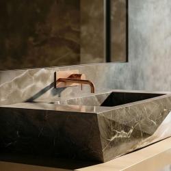 WaterEvolution Flow εντοιχισμένη μπαταρία νιπτήρα με κάλυμμα PVD Βουρτσισμένο Χαλκό με ρουξούνι 15cm T1161CPE-15