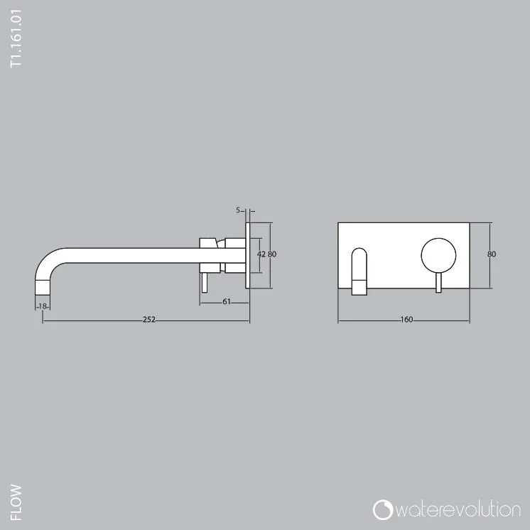Water Evolution Flow εντοιχισμένη μπαταρία νιπτήρα με διακοσμητική πλάκα PVD Light Gold με ρουξούνι 21cm T1161WGE-21
