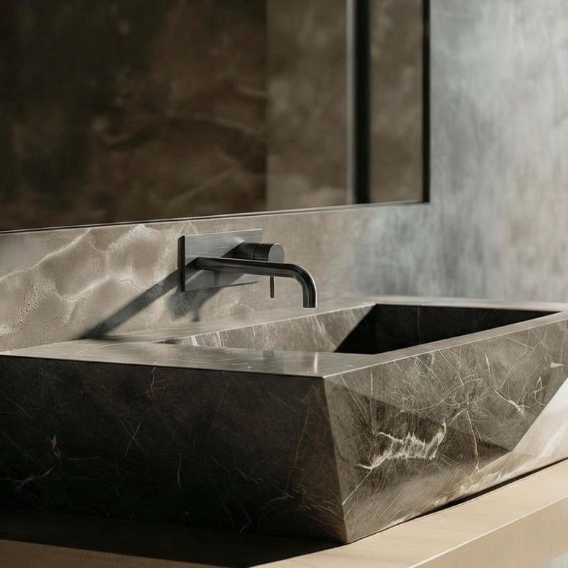 WaterEvolution Flow εντοιχισμένη μπαταρία νιπτήρα με κάλυμμα PVD Gun Metal και στόμιο 15cm T1161GME-15.