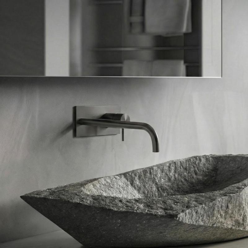 Waterevolution Flow ενσωματωμένη βρύση νιπτήρα με κάλυμμα PVD Gun Metal με έξοδο 25cm T1161GME-25