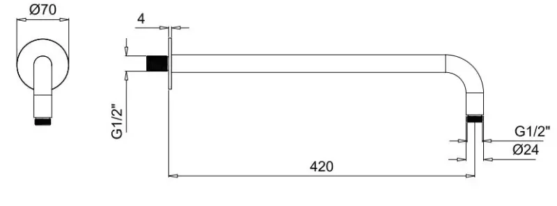 SB Rubinetterie Universale επιτοίχιος βραχίονας ντους στρογγυλός 42cm χρώμα Ματ μαύρο 1208946669