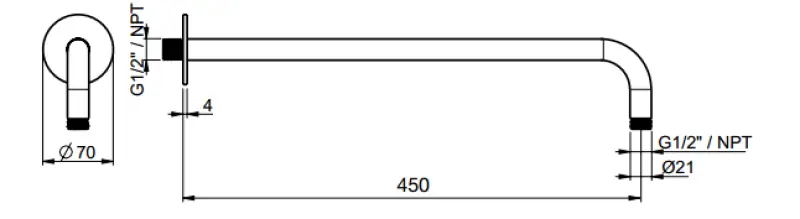 SB Round 316 τοίχος βραχίονας ντους στρογγυλός 45 εκ. πλήρως από ανοξείδωτο ατσάλι 1208946714