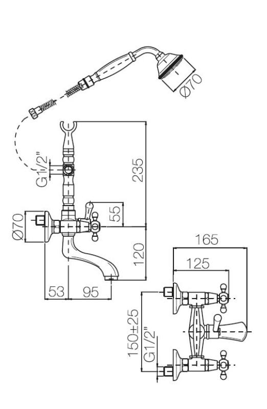 PB Ελεύθερη μπαταρία μπανιέρας νοσταλγική με χειρολαβές αστέρια χρώμιο 6000