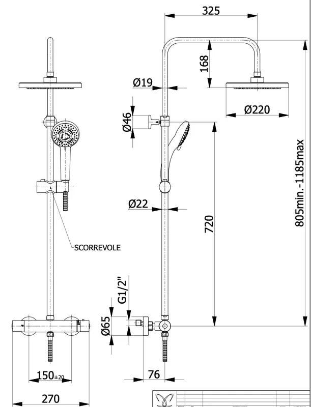 DEMM Shower συνδυασμός ντους θερμοστάτης με ντους βροχής χρώμιο 1208946965