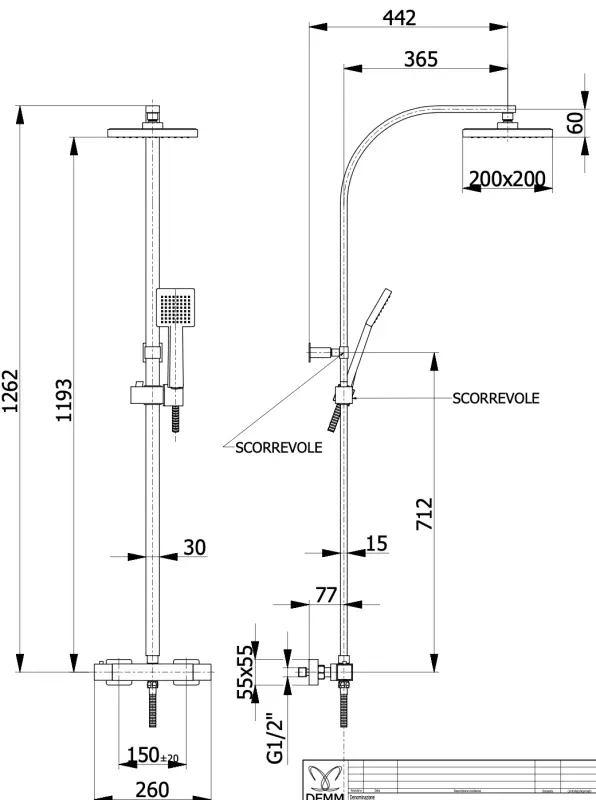 DEMM Shower συνδυασμός ντους θερμοστάτης με ντους βροχής χρώμιο 1208946966