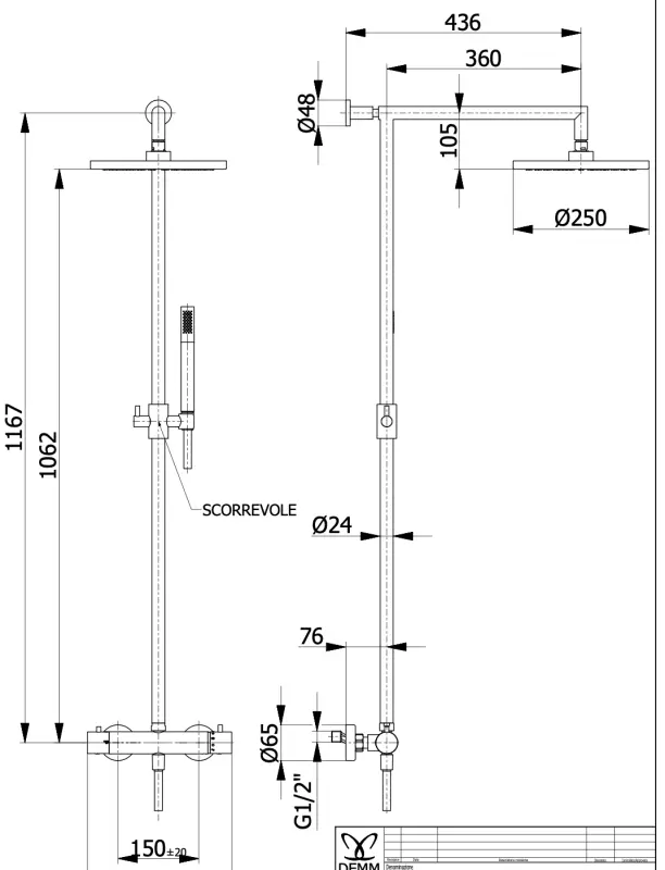DEMM Shower συνδυασμός ντους θερμοστάτης με ντους βροχής χρώμιο 1208946967