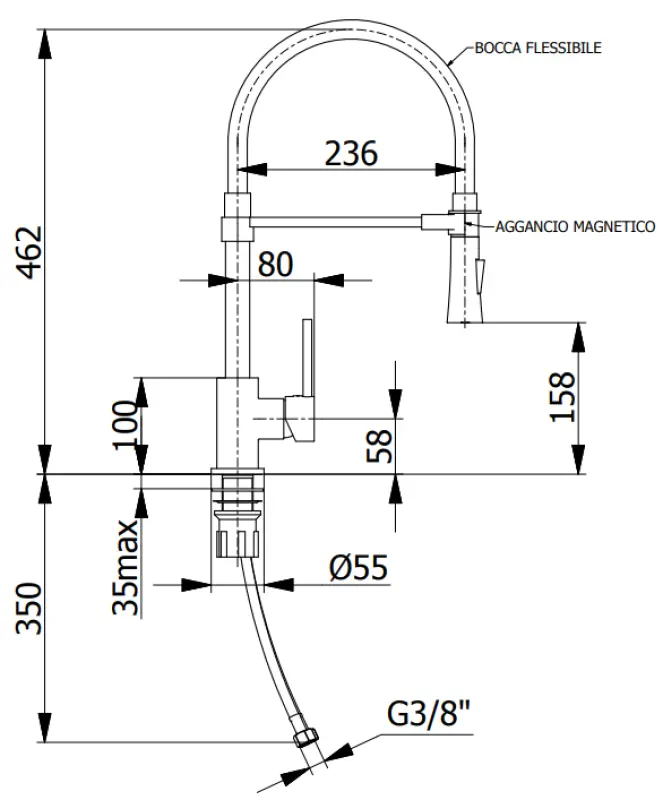 DEMM υψηλή κουζίνας με περιστρεφόμενο στόμιο και λειτουργία ντους χρώμιο/μαύρο 1208947355