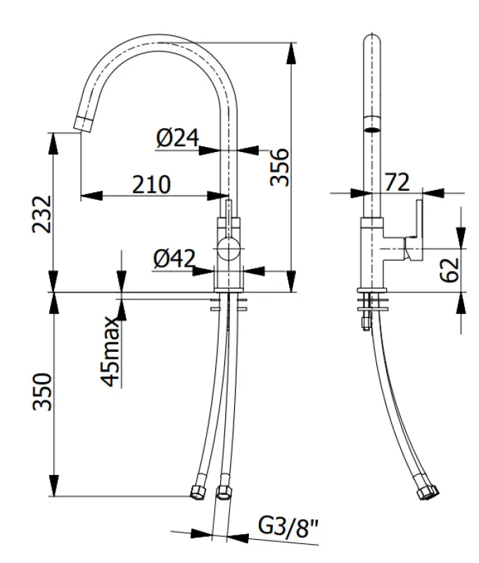 DEMM μπαταρία κουζίνας μονής λαβής με περιστρεφόμενο στόμιο χρώμιο 1208947356