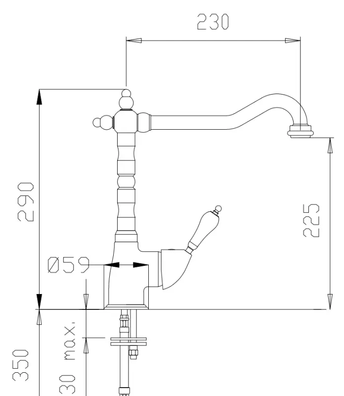 DEMM Νοσταλγική βρύση κουζίνας με περιστρεφόμενο στόμιο χρωμίου κλασική 1208947364