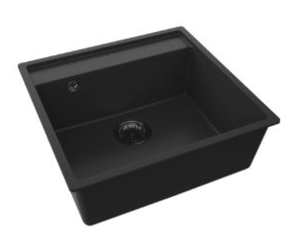 GraniteMy Bremen γρανίτης νεροχύτης 53x50 εκατοστά μαύρος επιφάνειας, εντοιχισμένος και επίπεδης εγκατάστασης με τρύπα βρύσης 1208952256