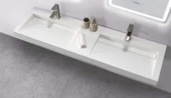 Solid-S Quatra διπλός νιπτήρας solid surface ματ λευκός χωρίς οπή για μπαταρία με solid cover B160xD45xH8cm 1208952415