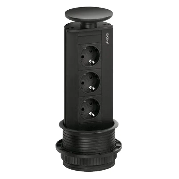 EVOline Port 3 Εντοιχιζόμενη πρίζα με γείωση μαύρη